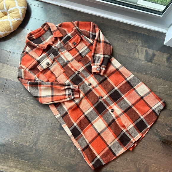Plaid Flap Pocket Drop Shoulder Light Jacket - Picture 3 of 8